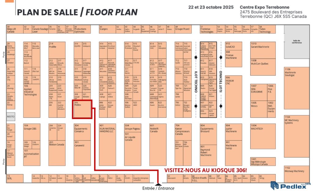 Salon industriel Sherbrooke SIT2025 octobre 2025 kiosque Pedlex rencontrez-nous - Pedlex Salon industriel Sherbrooke SIT2025 octobre 2025 kiosque Pedlex plan de salle rencontrez-nous