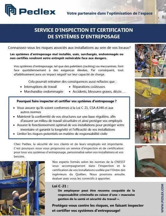 Service d'inspetion et de certification pour systèmes d'entreposage