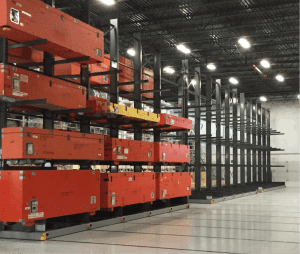 automated cantilever racking system for high density storage of long materials