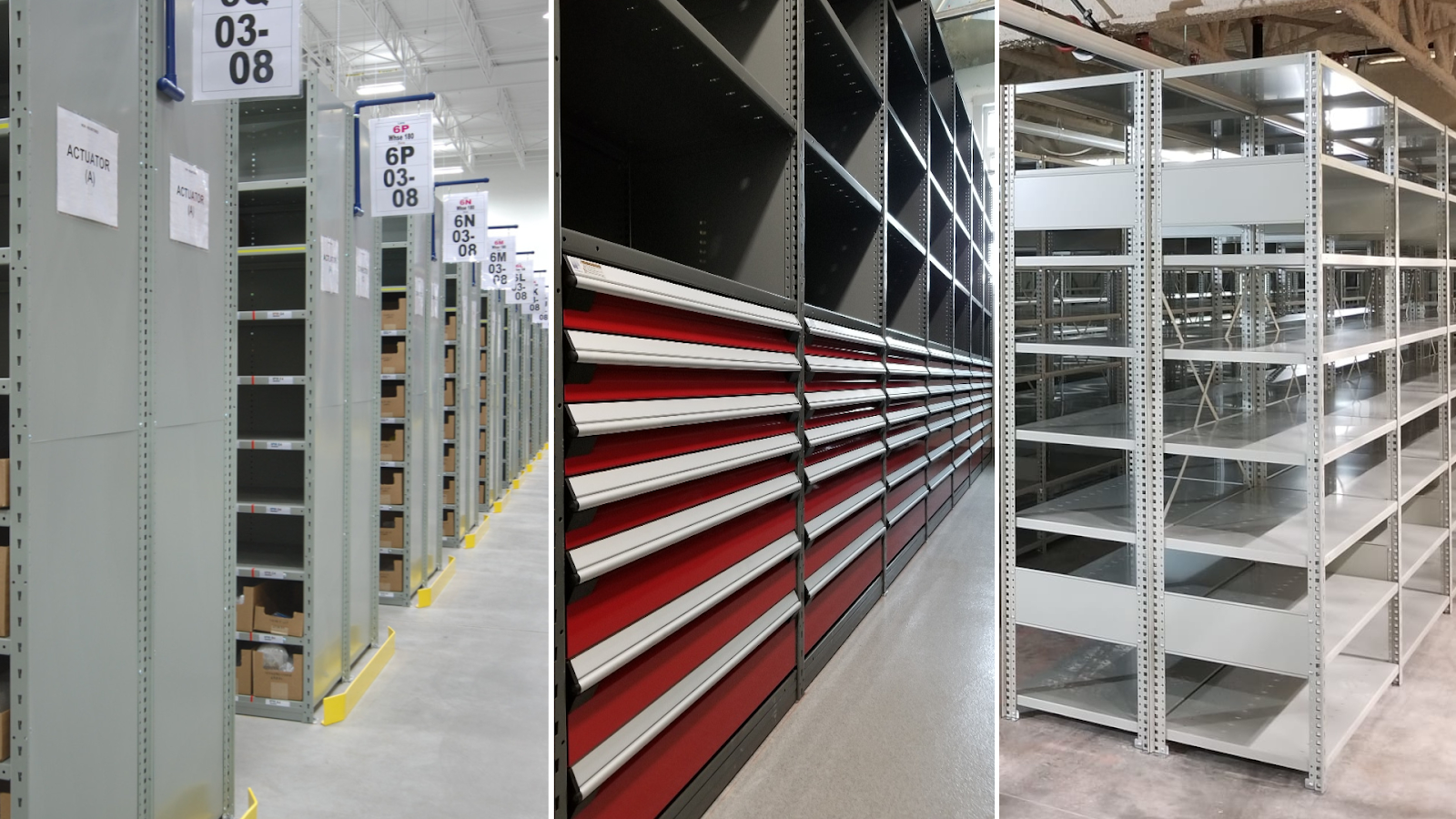 Rayonnage industriel métallique avec étagères modulaires pour le rangement et l’organisation des stocks en entrepôt.