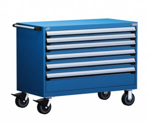 tool cabinet - Pedlex Rolling tool cabinet with 6 drawers, blue steel construction, lockable wheels, industrial mobile tool storage