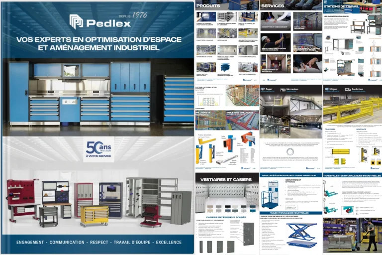Brochure Pedlex 2026 experts en optimisation d'espace depuis 50 ans équipements industriels d'entreposage rangement manutention levage