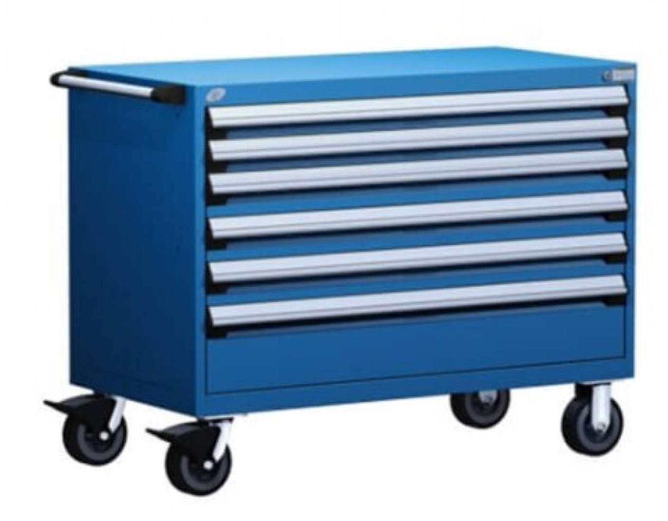 Heavy-duty mobile Rousseau tool cabinet with 6 drawers and ergonomic handle – industrial-grade storage on casters