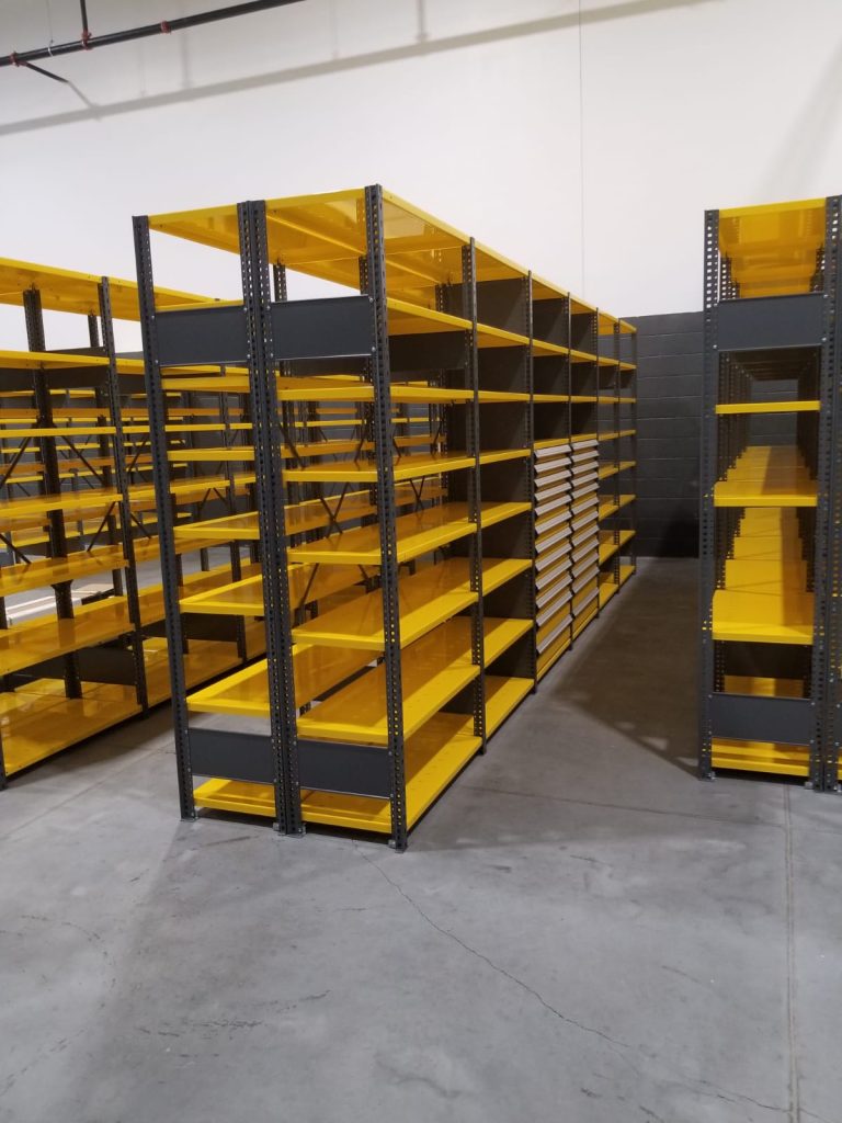 pallet rack installation with industrial shelving system for organized warehouse storage